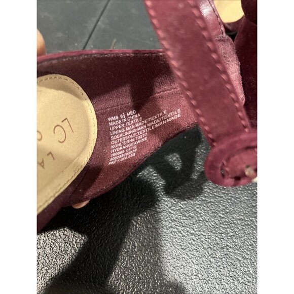 LAUREN CONRAD HIGH HEEL SUEDE SHOES 6.5 BURGUNDY Ankle Strap Formal Bridesmaid - Picture 5 of 6